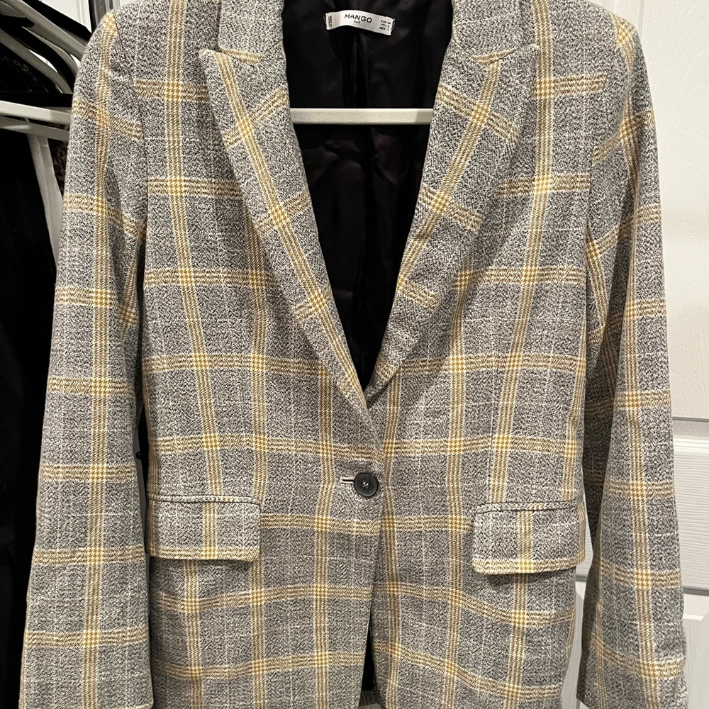 Mango Yellow and Gray Plaid Blazer